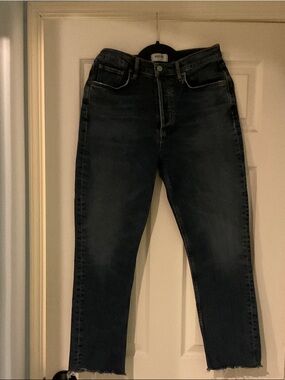 Agolde women dark blue Straight Jeans sz tag 27 rise 11 inseam 26-27 waist 14